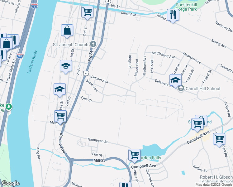 map of restaurants, bars, coffee shops, grocery stores, and more near 81 Mann Avenue in Troy