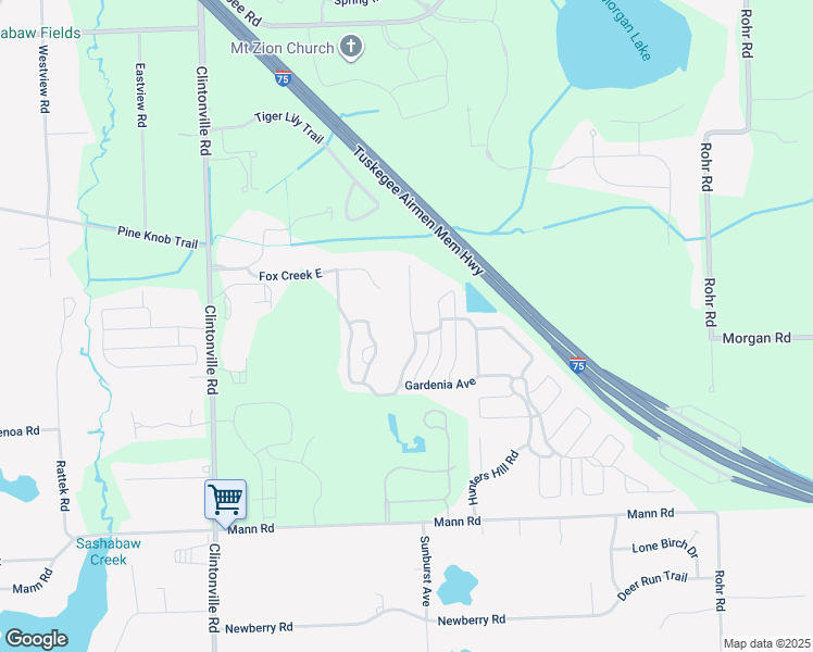 map of restaurants, bars, coffee shops, grocery stores, and more near White Clover Lane in Independence charter Township