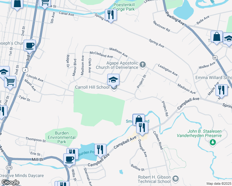 map of restaurants, bars, coffee shops, grocery stores, and more near 112 Delaware Avenue in Troy