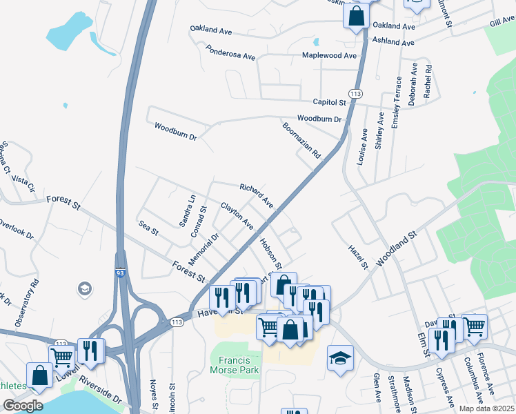 map of restaurants, bars, coffee shops, grocery stores, and more near 295 Lowell Street in Methuen