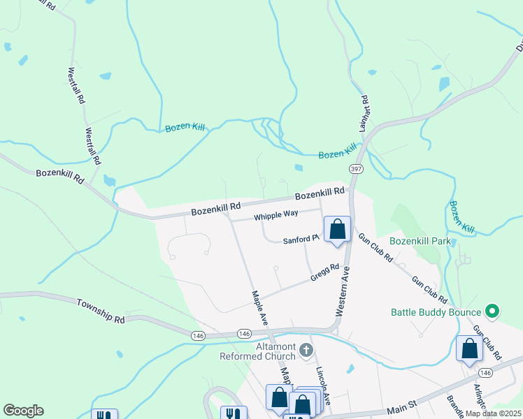 map of restaurants, bars, coffee shops, grocery stores, and more near 35 Whipple Way in Altamont