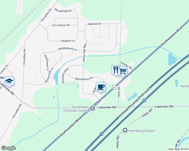 map of restaurants, bars, coffee shops, grocery stores, and more near 2326 Winterberry Drive in Lake View