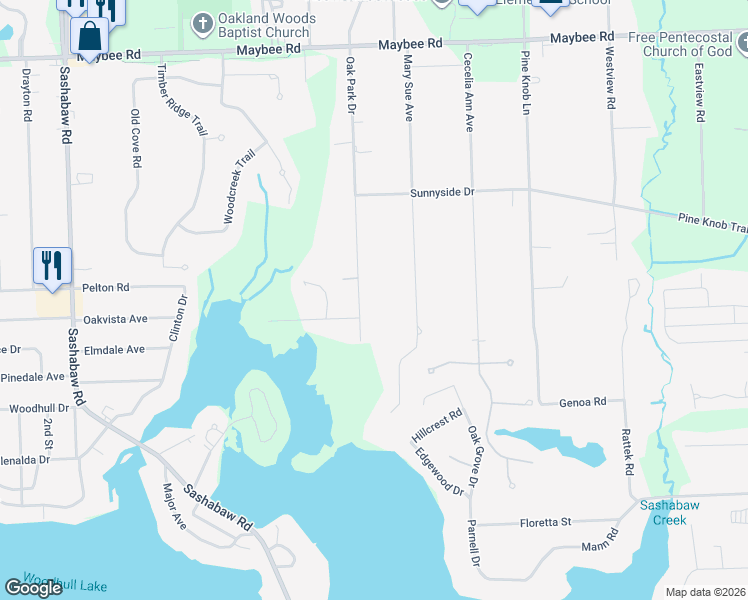map of restaurants, bars, coffee shops, grocery stores, and more near 4916 Oak Park Drive in Clarkston