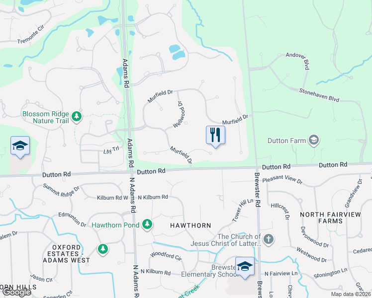 map of restaurants, bars, coffee shops, grocery stores, and more near 5966 Murfield Drive in Rochester
