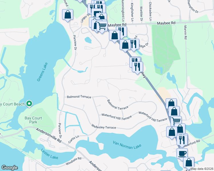 map of restaurants, bars, coffee shops, grocery stores, and more near 5063 Timberway Trail in Clarkston