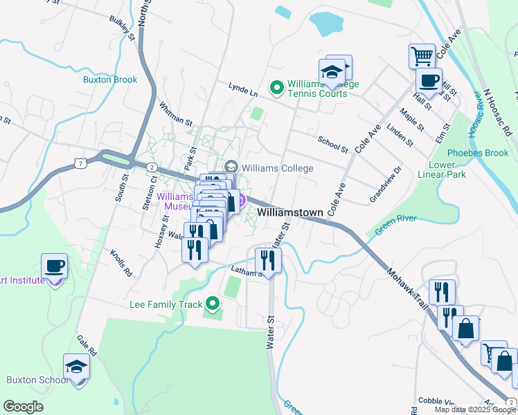 map of restaurants, bars, coffee shops, grocery stores, and more near in Williamstown