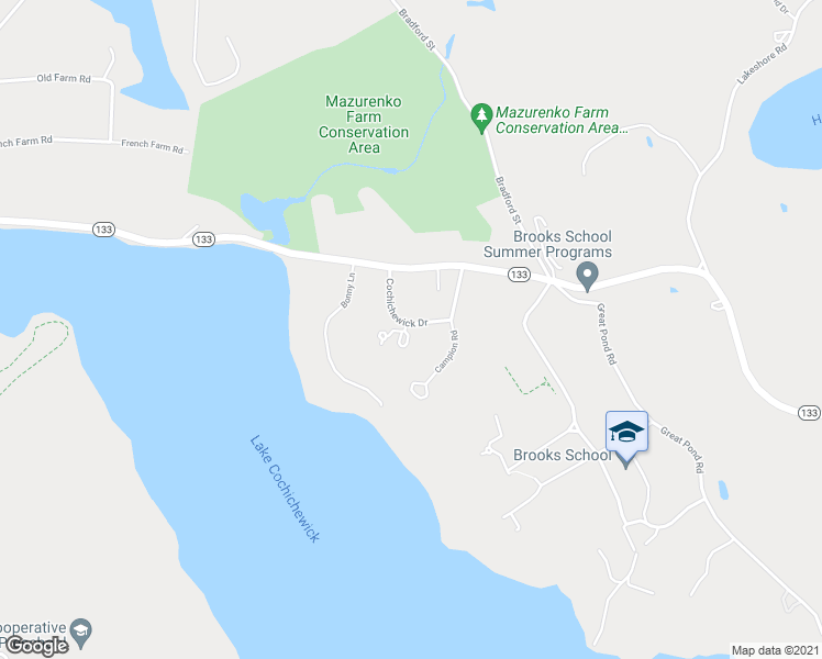 map of restaurants, bars, coffee shops, grocery stores, and more near 61 Cochichewick Drive in North Andover