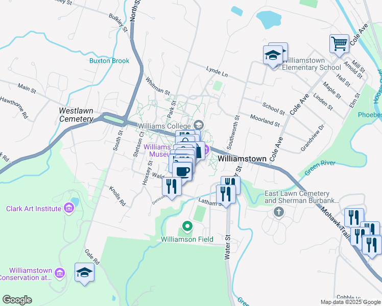 map of restaurants, bars, coffee shops, grocery stores, and more near 22 Spring Street in Williamstown