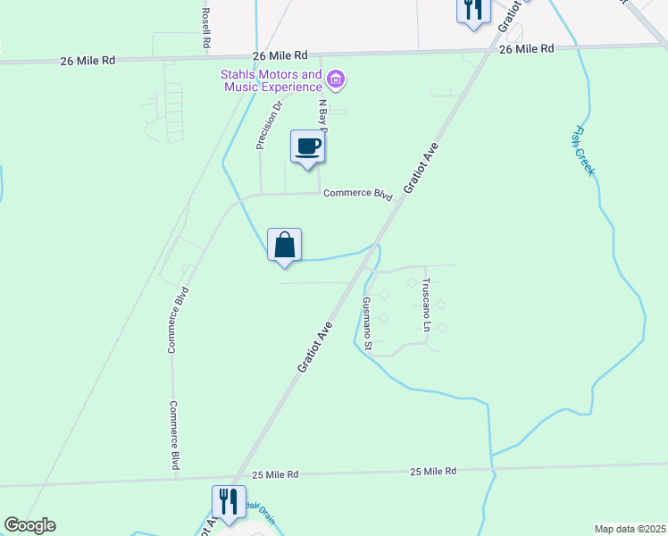 map of restaurants, bars, coffee shops, grocery stores, and more near 55921 Gratiot Avenue in New Baltimore