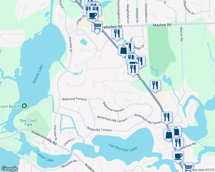 map of restaurants, bars, coffee shops, grocery stores, and more near 5063 Timberway Trail in Clarkston