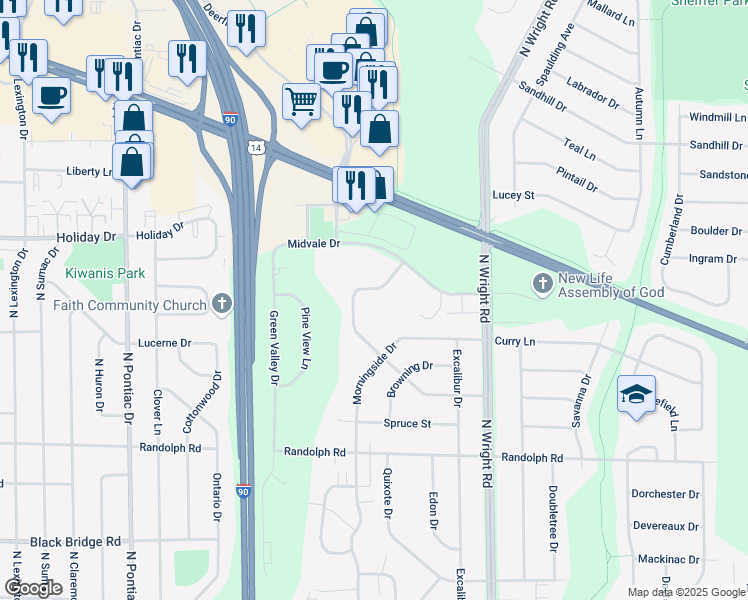 map of restaurants, bars, coffee shops, grocery stores, and more near 3205 Greenwood Drive in Janesville