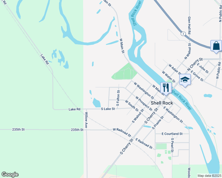 map of restaurants, bars, coffee shops, grocery stores, and more near 400 South Albright Street in Shell Rock