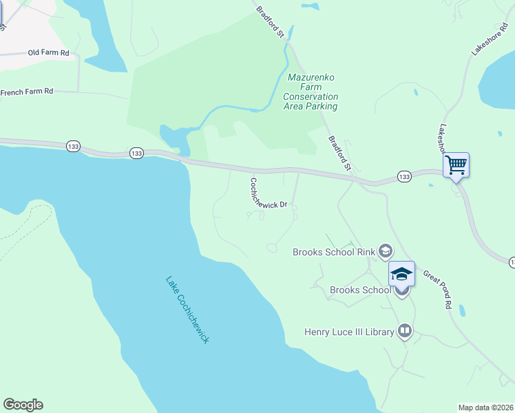 map of restaurants, bars, coffee shops, grocery stores, and more near 61 Cochichewick Drive in North Andover