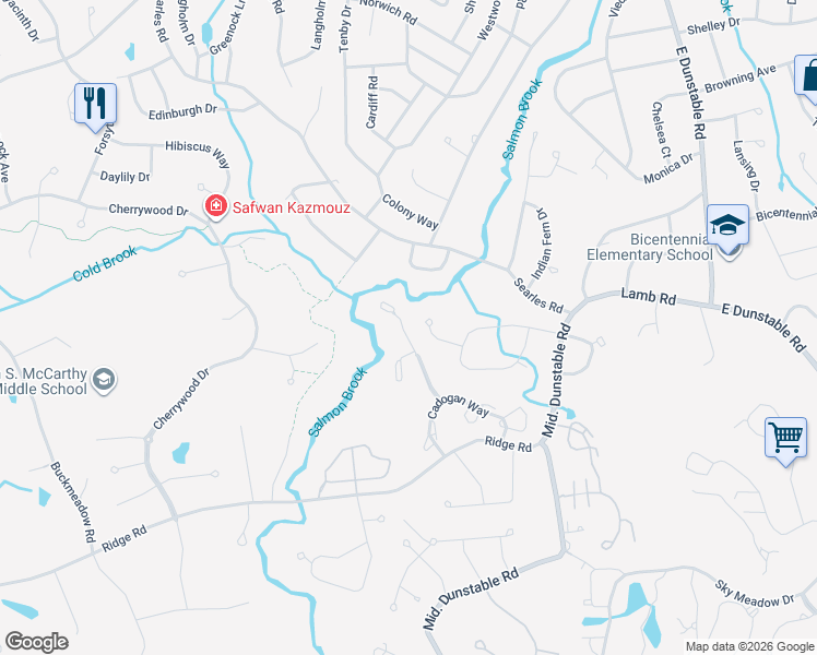 map of restaurants, bars, coffee shops, grocery stores, and more near 90 Barrington Avenue in Nashua
