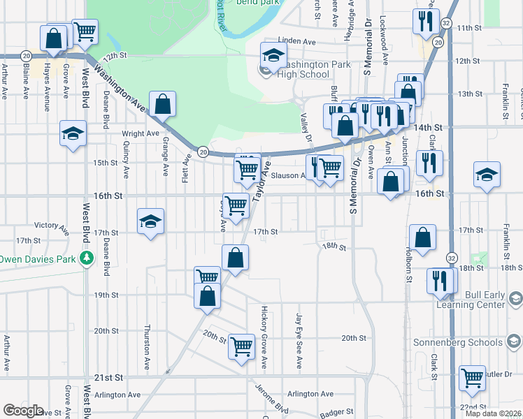 map of restaurants, bars, coffee shops, grocery stores, and more near in Racine