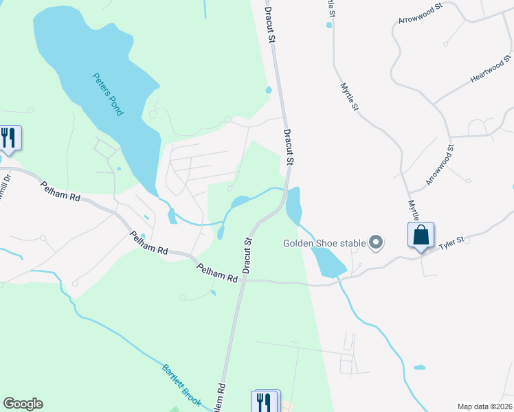 map of restaurants, bars, coffee shops, grocery stores, and more near 290 Salem Road in Dracut