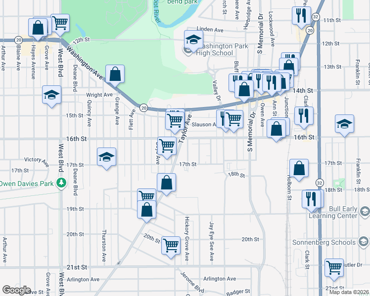 map of restaurants, bars, coffee shops, grocery stores, and more near in Racine