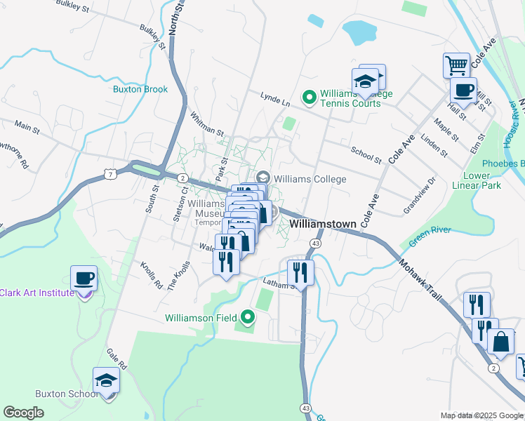 map of restaurants, bars, coffee shops, grocery stores, and more near 871 Main Street in Williamstown