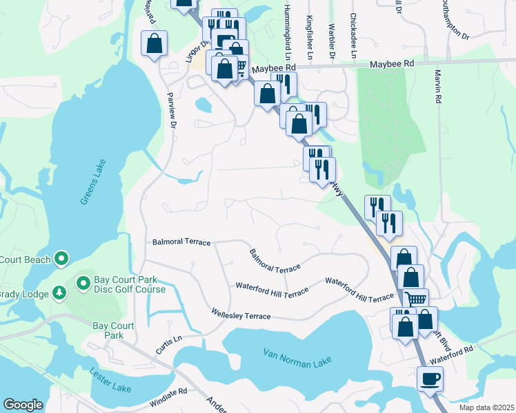 map of restaurants, bars, coffee shops, grocery stores, and more near 6716 Ridgeview Drive in Clarkston