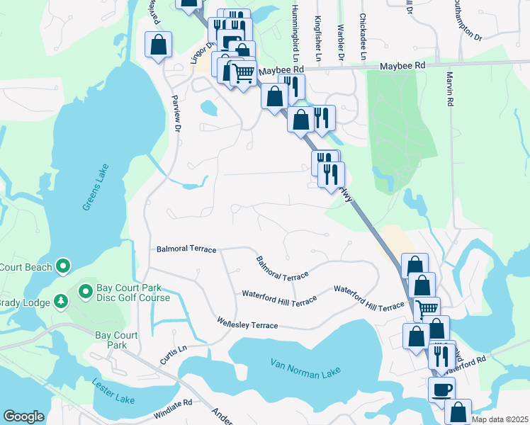 map of restaurants, bars, coffee shops, grocery stores, and more near 6716 Ridgeview Drive in Clarkston