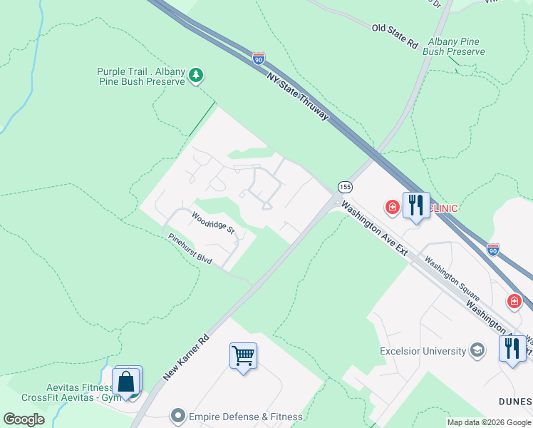 map of restaurants, bars, coffee shops, grocery stores, and more near 111 Knollwood Terrace in Albany