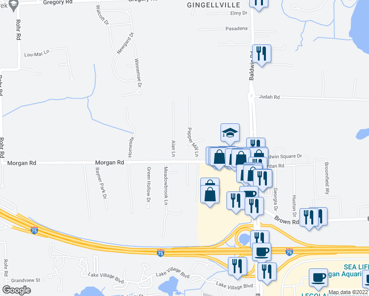 map of restaurants, bars, coffee shops, grocery stores, and more near 4580 Windmill Court in Orion charter Township