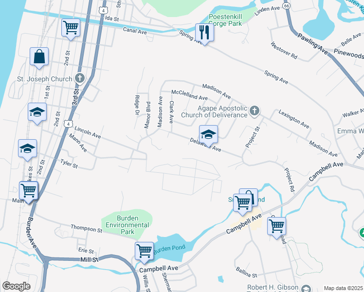 map of restaurants, bars, coffee shops, grocery stores, and more near 142 Delaware Avenue in Troy