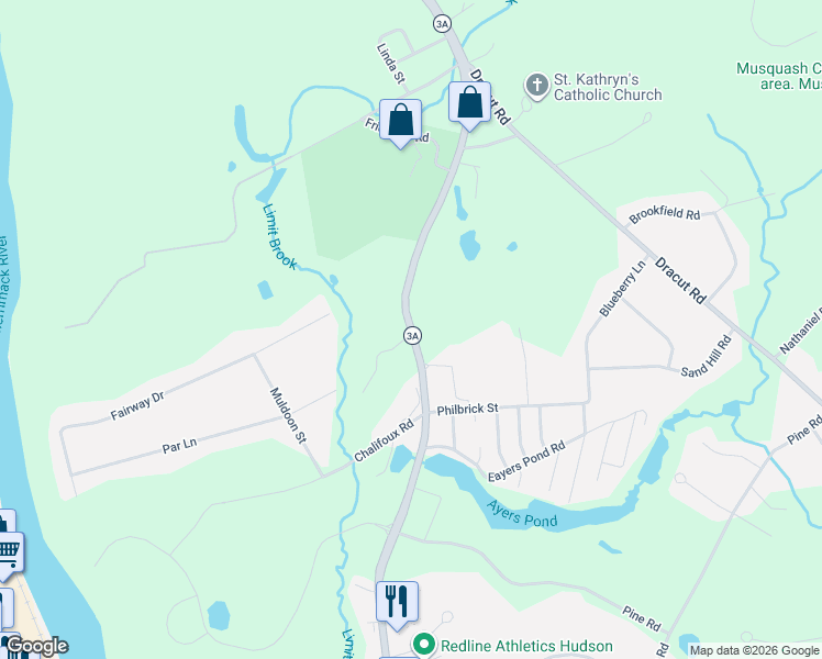 map of restaurants, bars, coffee shops, grocery stores, and more near 39 River Road in Hudson