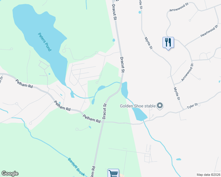 map of restaurants, bars, coffee shops, grocery stores, and more near 290 Salem Road in Dracut