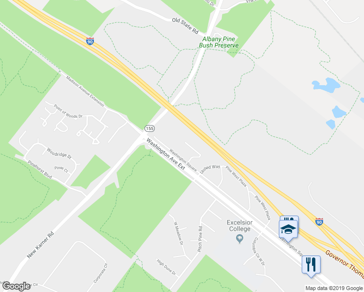 map of restaurants, bars, coffee shops, grocery stores, and more near 9 Washington Square in Albany