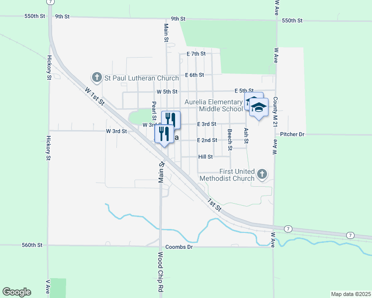 map of restaurants, bars, coffee shops, grocery stores, and more near 200-298 East 2nd Street in Aurelia
