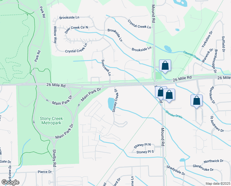 map of restaurants, bars, coffee shops, grocery stores, and more near 5280 26 Mile Road in Shelby charter Township