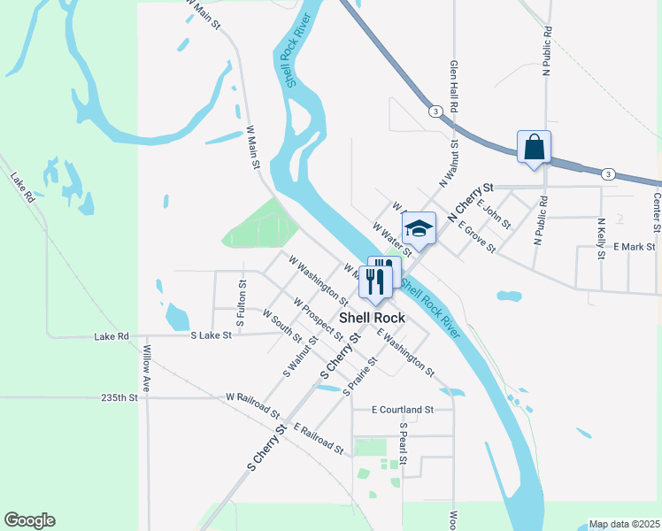 map of restaurants, bars, coffee shops, grocery stores, and more near 201-299 West Main Street in Shell Rock