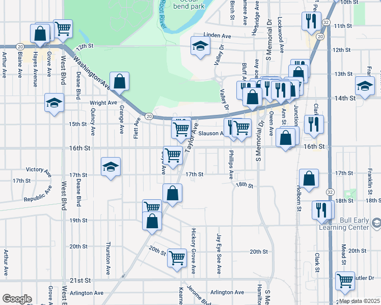map of restaurants, bars, coffee shops, grocery stores, and more near in Racine