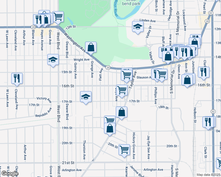 map of restaurants, bars, coffee shops, grocery stores, and more near 1561 Holmes Avenue in Racine