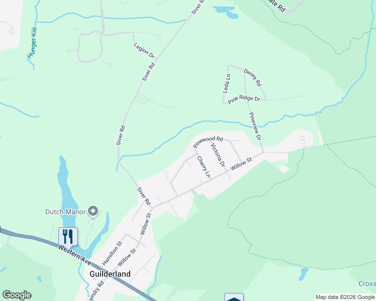 map of restaurants, bars, coffee shops, grocery stores, and more near 26 Pinewood Road in Guilderland