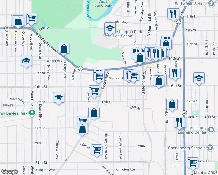 map of restaurants, bars, coffee shops, grocery stores, and more near in Racine