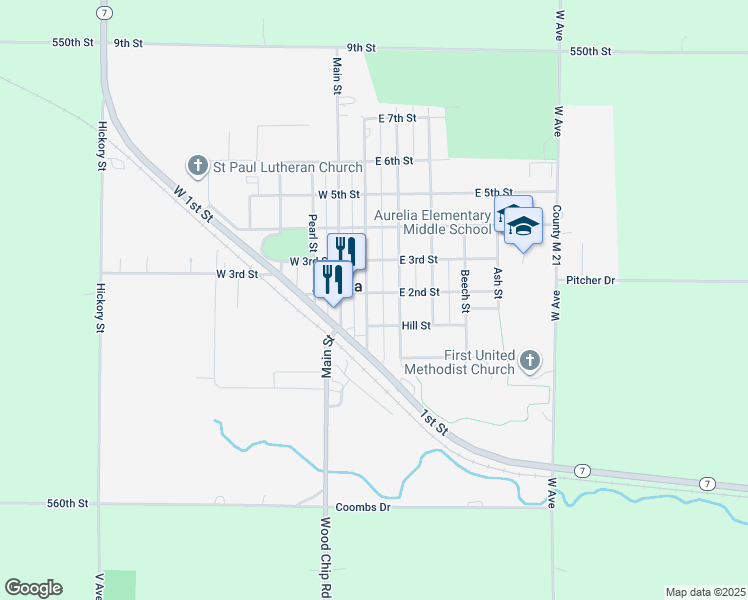 map of restaurants, bars, coffee shops, grocery stores, and more near 200 East 2nd Street in Aurelia