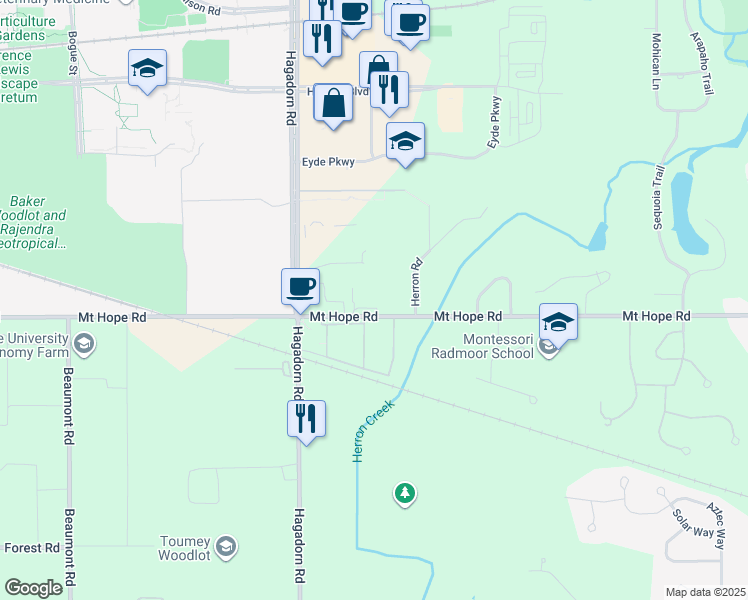 map of restaurants, bars, coffee shops, grocery stores, and more near 2926 Mount Hope Road in Meridian charter Township