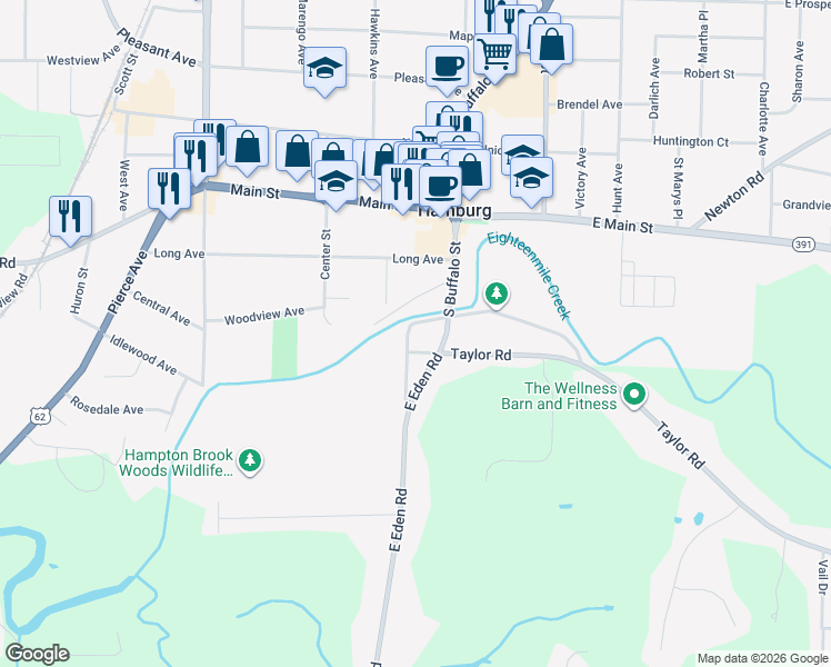 map of restaurants, bars, coffee shops, grocery stores, and more near 25 West Crescent Avenue in Hamburg