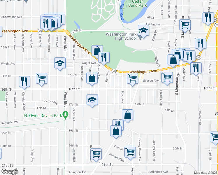 map of restaurants, bars, coffee shops, grocery stores, and more near 1545 Flett Ave in Racine