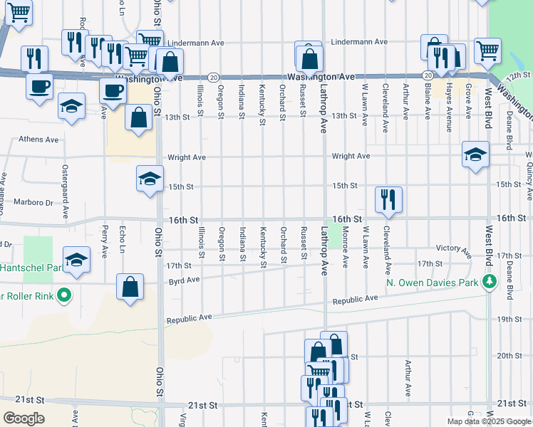 map of restaurants, bars, coffee shops, grocery stores, and more near 4120 16th St in Racine