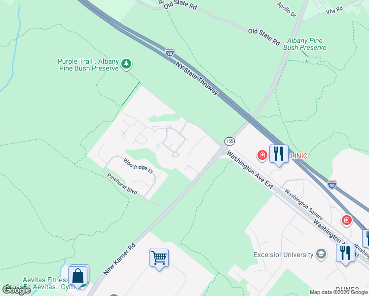 map of restaurants, bars, coffee shops, grocery stores, and more near 111 Knollwood Terrace in Albany
