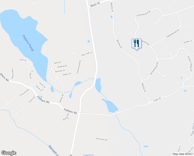 map of restaurants, bars, coffee shops, grocery stores, and more near 361 Salem Road in Dracut