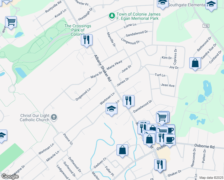 map of restaurants, bars, coffee shops, grocery stores, and more near 532 Albany Shaker Road in Albany
