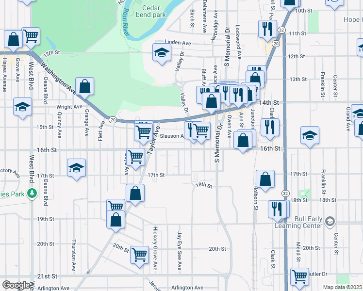 map of restaurants, bars, coffee shops, grocery stores, and more near 1553 Phillips Avenue in Racine