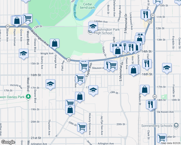 map of restaurants, bars, coffee shops, grocery stores, and more near in Racine
