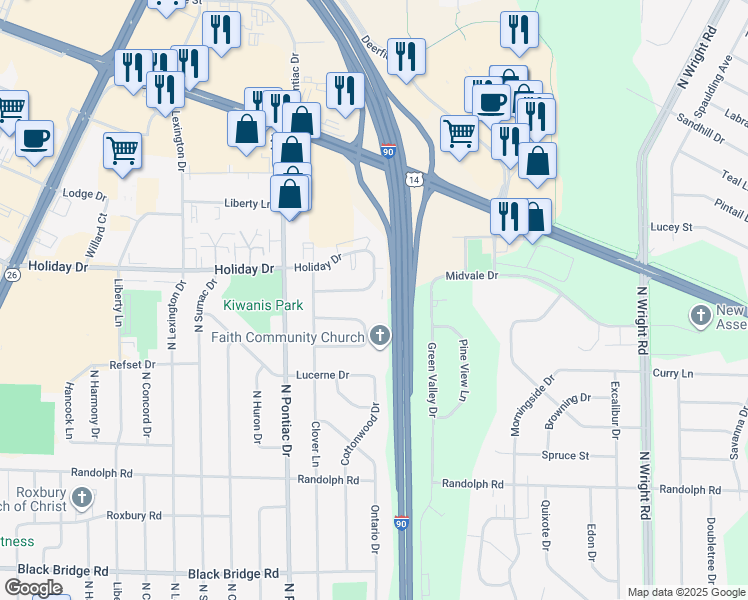 map of restaurants, bars, coffee shops, grocery stores, and more near 2903 Calgary Lane in Janesville