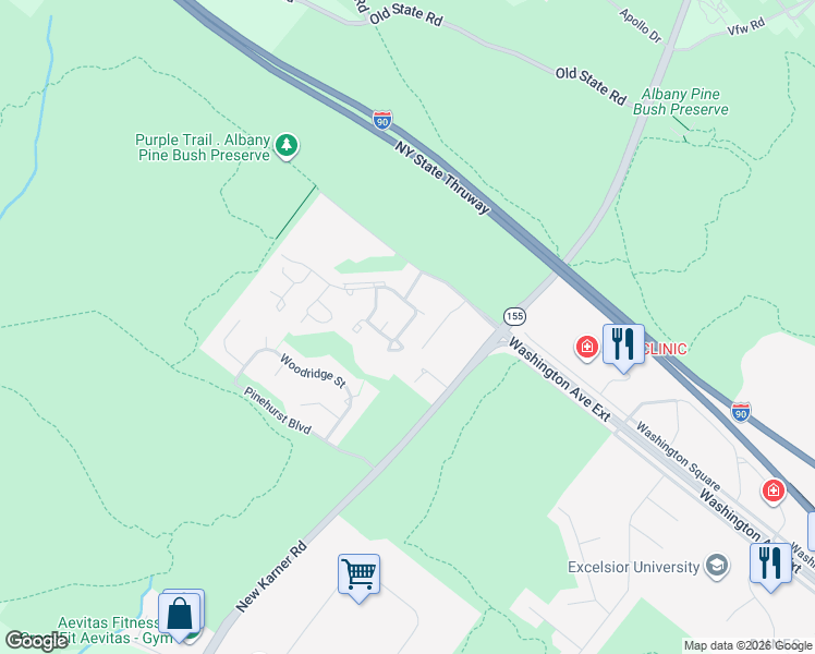 map of restaurants, bars, coffee shops, grocery stores, and more near 107 Ridgewood Terrace in Albany