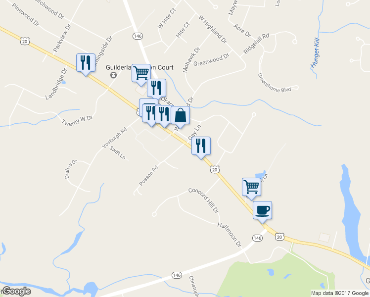 map of restaurants, bars, coffee shops, grocery stores, and more near 2554 Western Avenue in Altamont